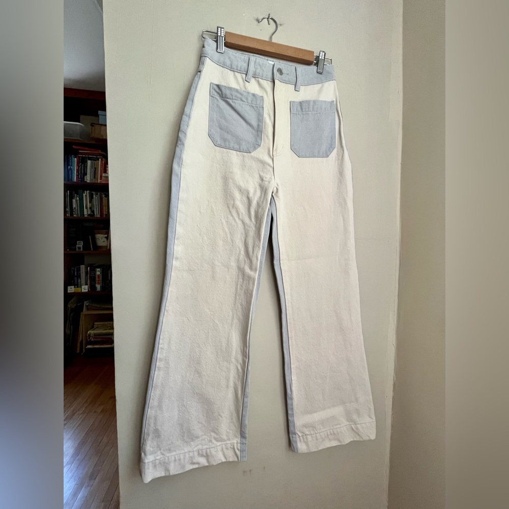 rolla's the sailor jeans high rise wide leg flare two-tone shell splice